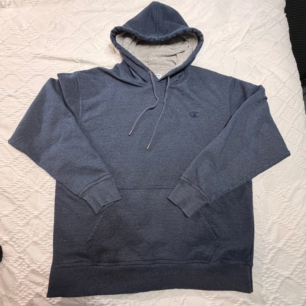Champion Mens Pullover Hoodie Navy Blue Heather Chunky Sweatshirt S0889 Large